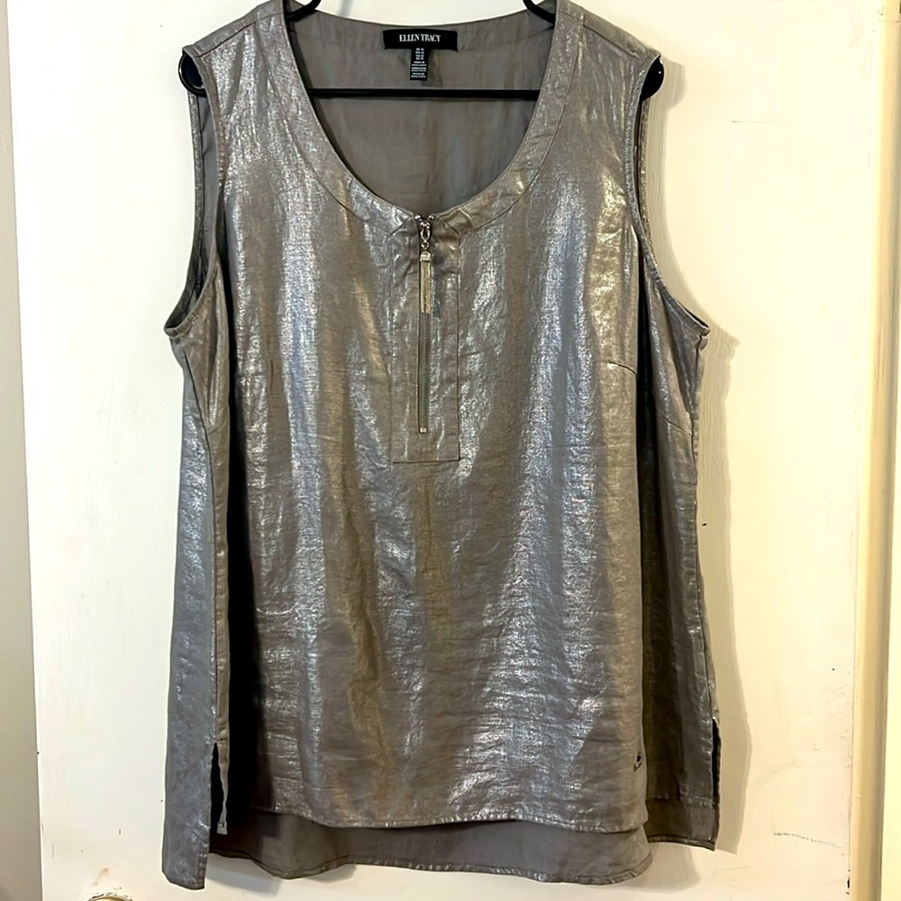 SOLD—Silver Linen Plus Size, Sleeveless Top
